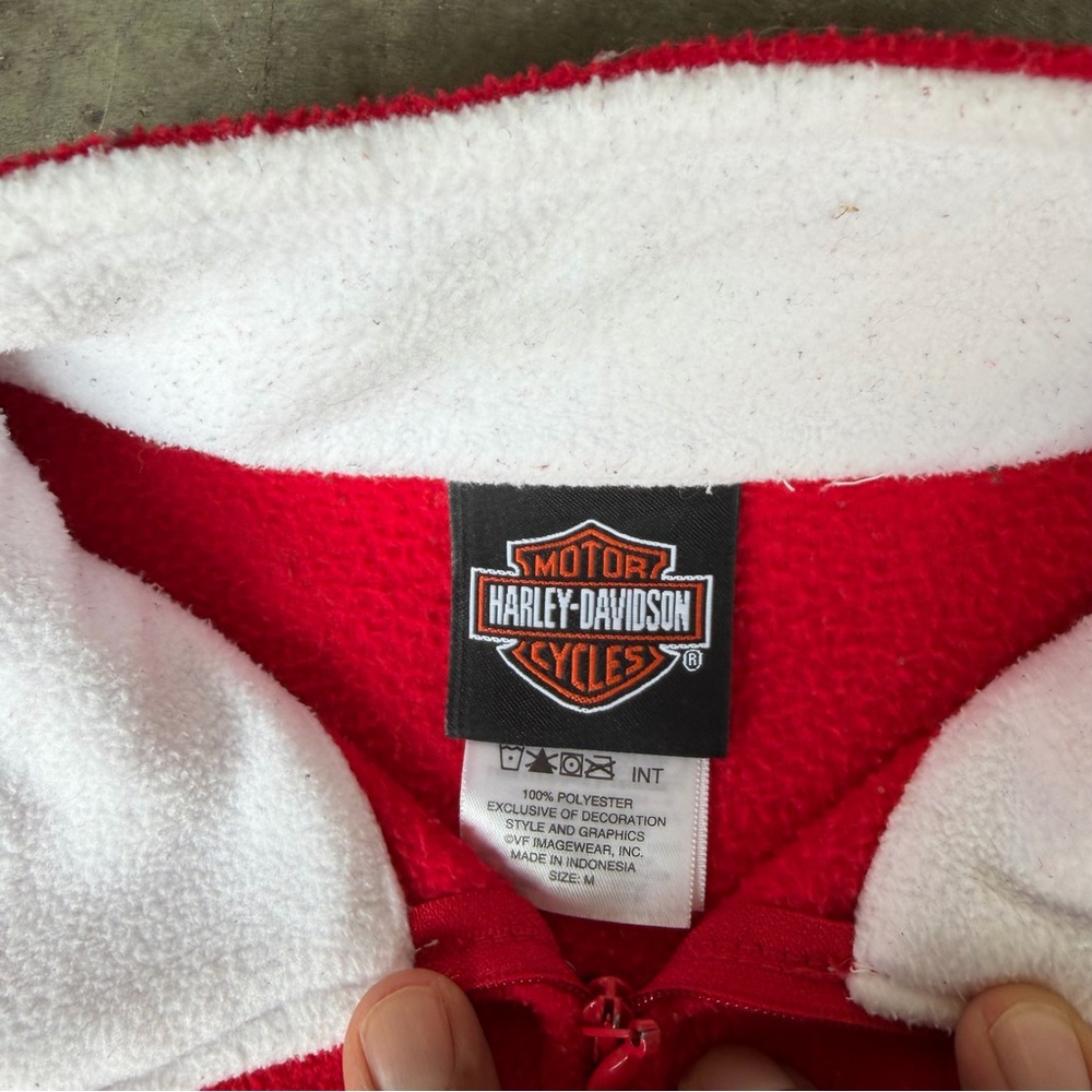 Harley Davidson Red Fleece Sweater White Stripe 1/4 Zip Embroidered Logo Women M - Picture 5 of 8